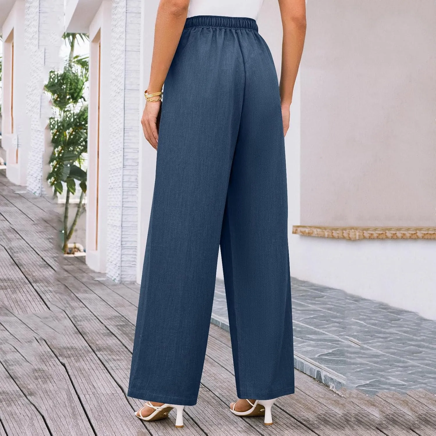 Elegant Linen Pants Women Summer 2025 Stylish Versatile Business Casual Wide Leg High Waisted Women's Trousers