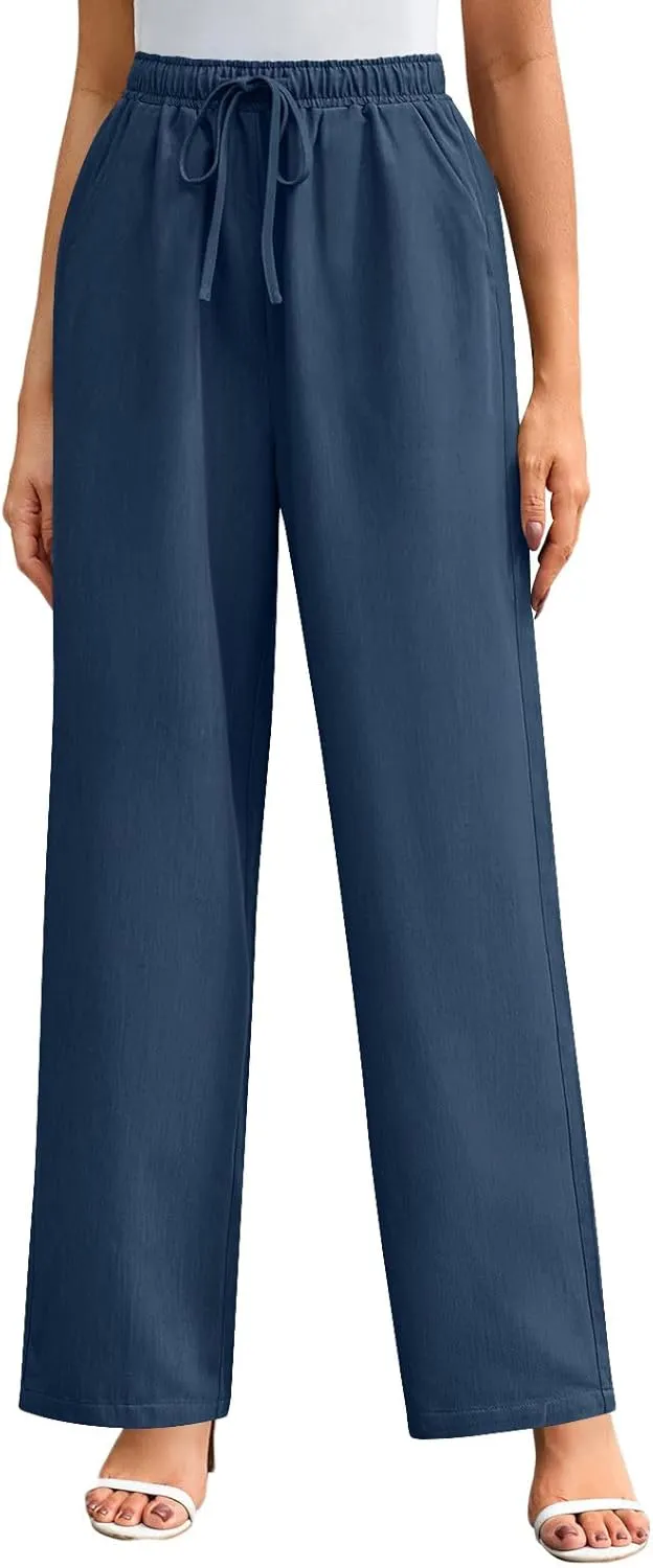Elegant Linen Pants Women Summer 2025 Stylish Versatile Business Casual Wide Leg High Waisted Women's Trousers