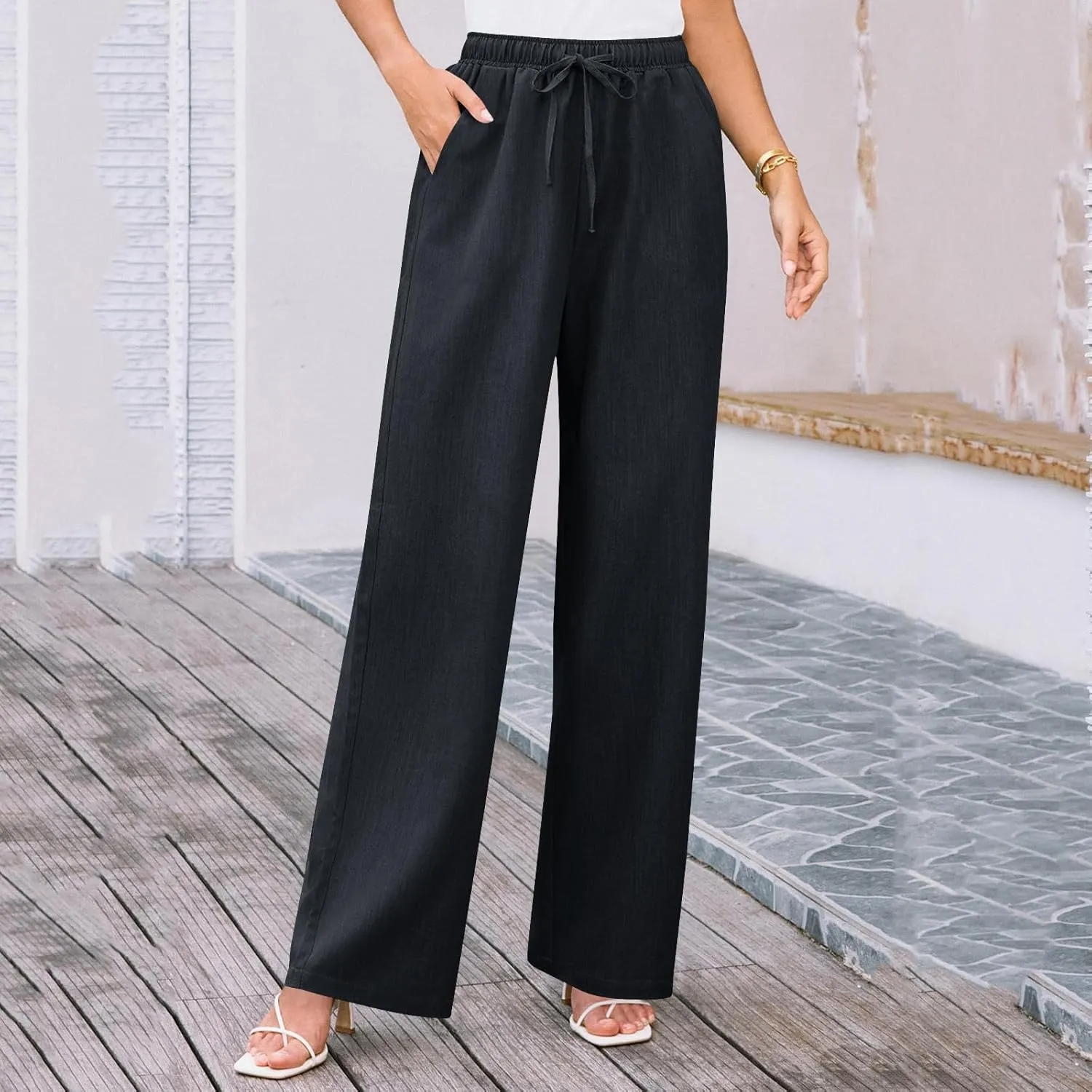 Elegant Linen Pants Women Summer 2025 Stylish Versatile Business Casual Wide Leg High Waisted Women's Trousers