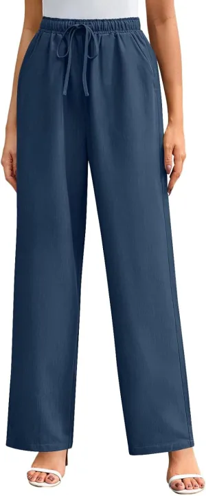 Elegant Linen Pants Women Summer 2025 Stylish Versatile Business Casual Wide Leg High Waisted Women's Trousers