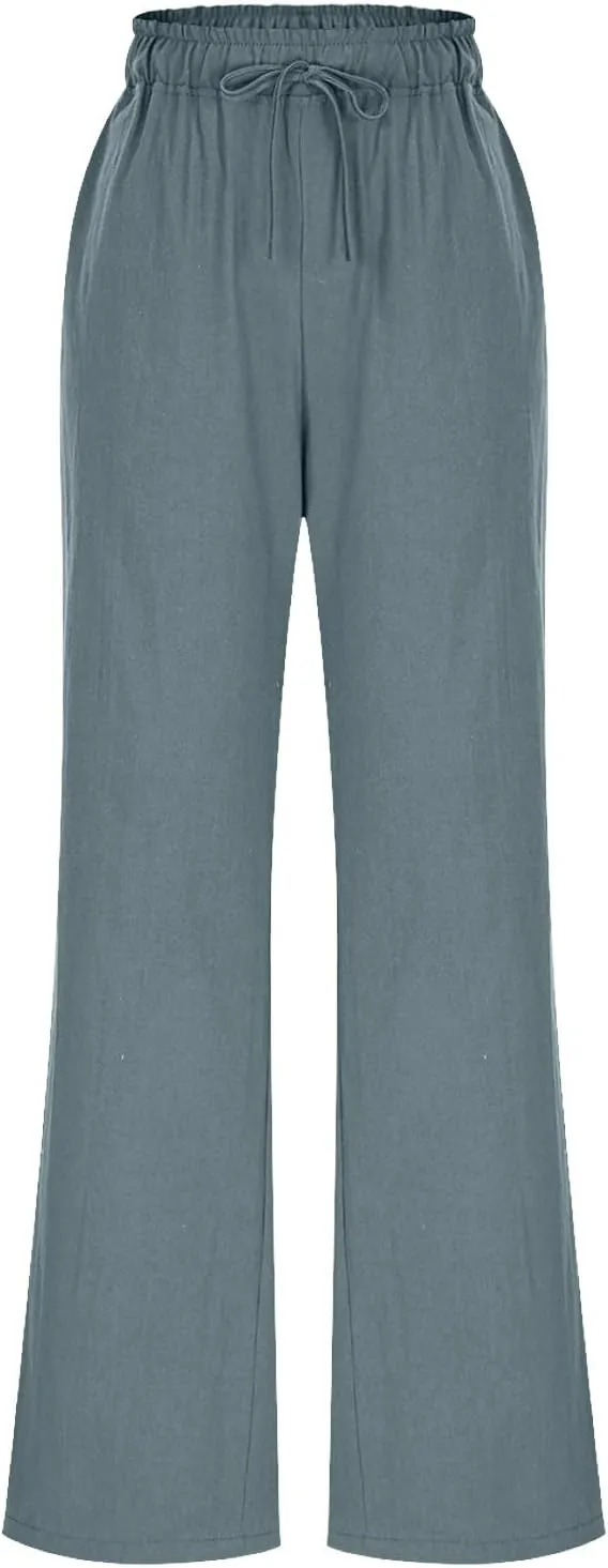 Elegant Linen Pants Women Summer 2025 Stylish Versatile Business Casual Wide Leg High Waisted Women's Trousers