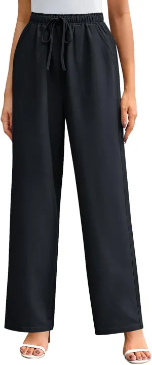 Elegant Linen Pants Women Summer 2025 Stylish Versatile Business Casual Wide Leg High Waisted Women's Trousers