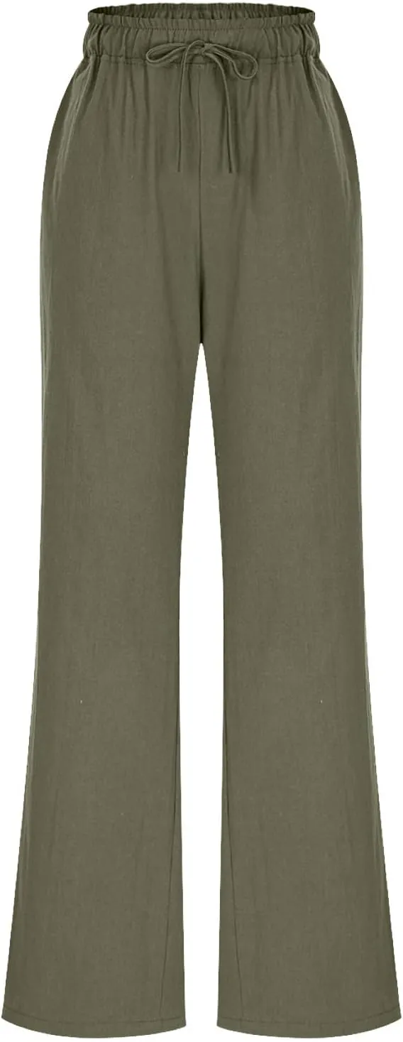 Elegant Linen Pants Women Summer 2025 Stylish Versatile Business Casual Wide Leg High Waisted Women's Trousers