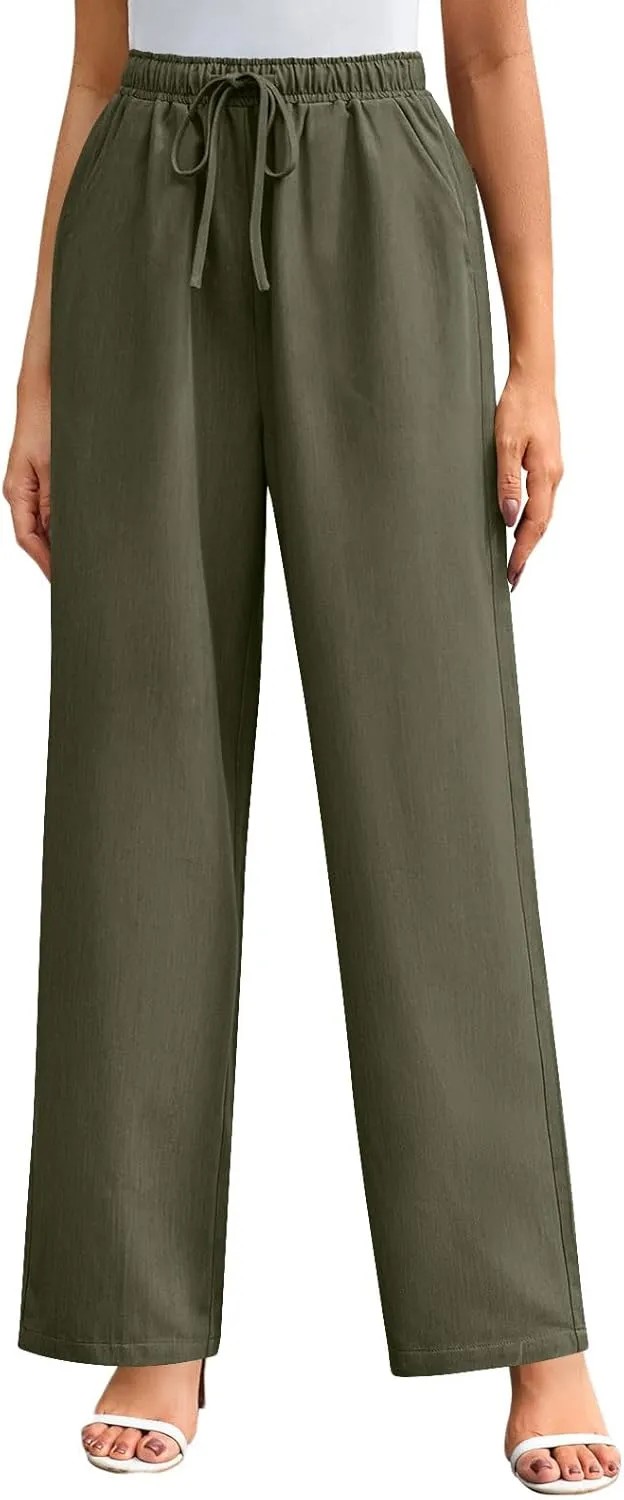 Elegant Linen Pants Women Summer 2025 Stylish Versatile Business Casual Wide Leg High Waisted Women's Trousers