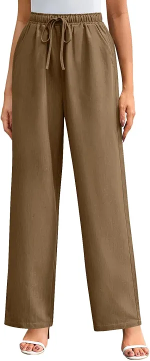Elegant Linen Pants Women Summer 2025 Stylish Versatile Business Casual Wide Leg High Waisted Women's Trousers