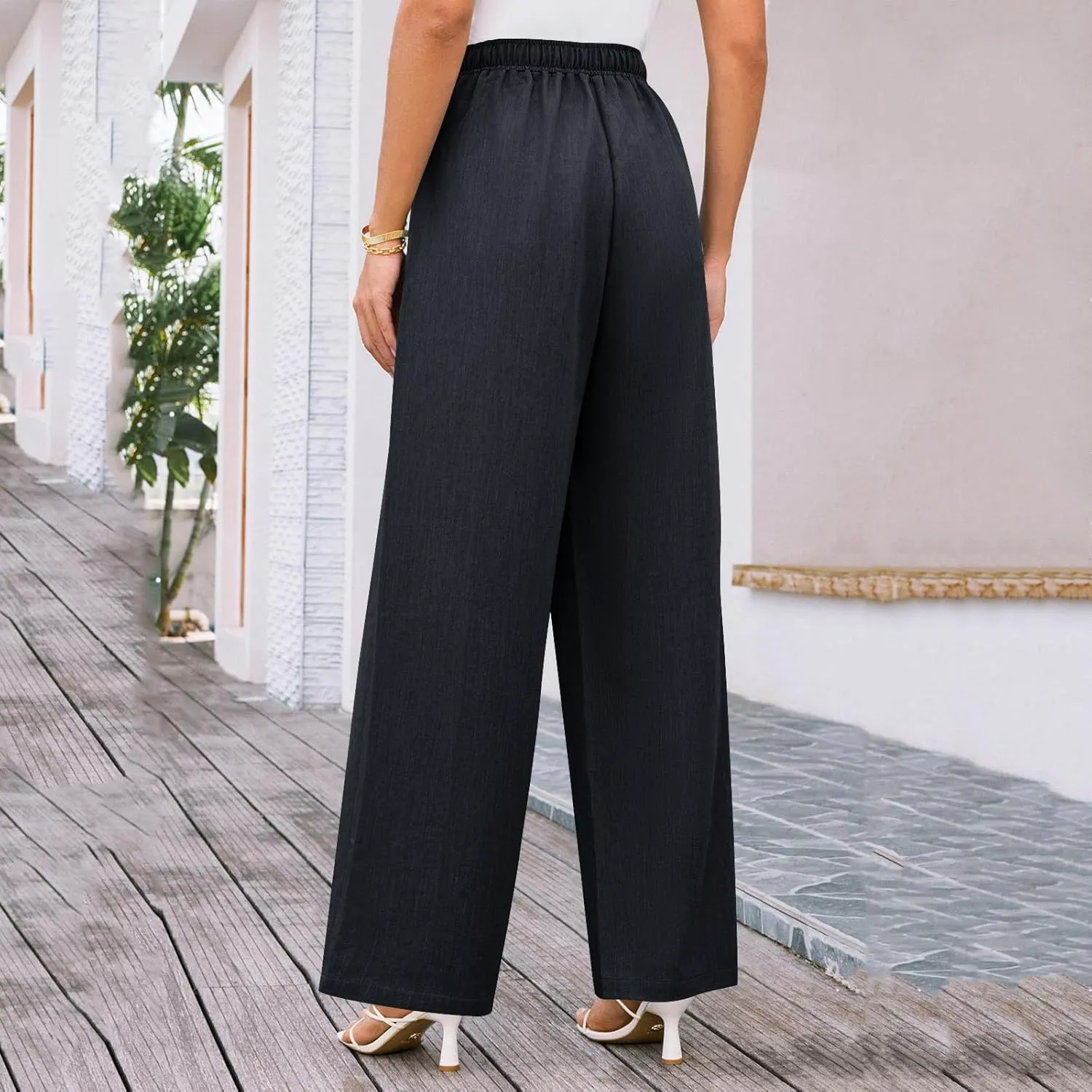 Elegant Linen Pants Women Summer 2025 Stylish Versatile Business Casual Wide Leg High Waisted Women's Trousers