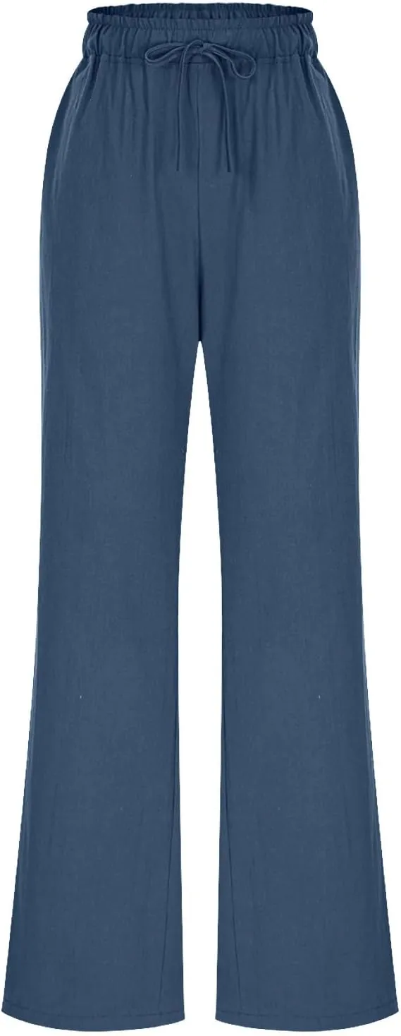 Elegant Linen Pants Women Summer 2025 Stylish Versatile Business Casual Wide Leg High Waisted Women's Trousers
