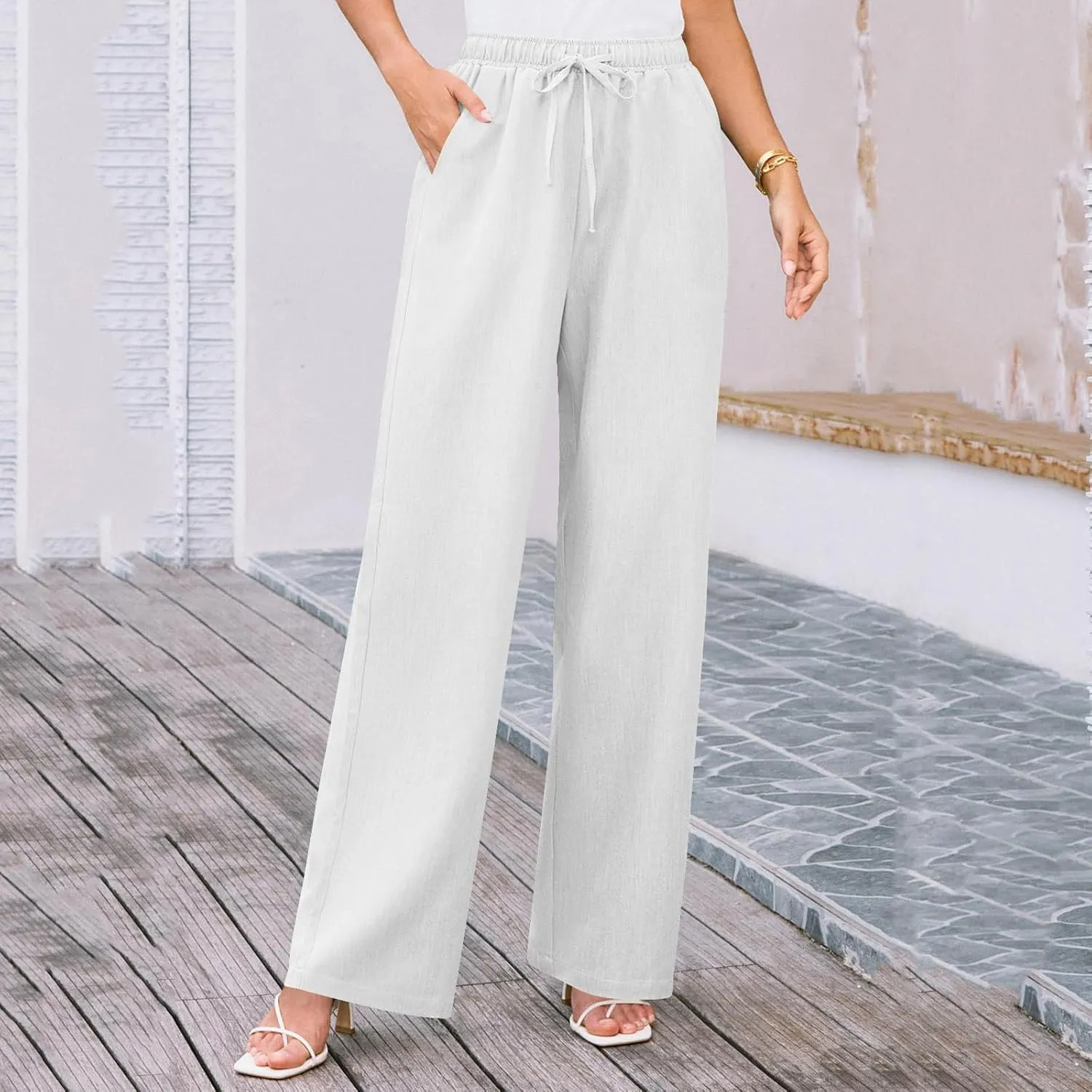 Elegant Linen Pants Women Summer 2025 Stylish Versatile Business Casual Wide Leg High Waisted Women's Trousers