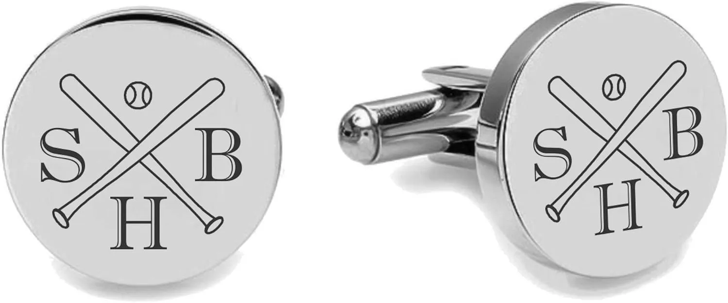 Engraved Silver Cufflinks For Baseball Players & Coaches - Ships From USA
