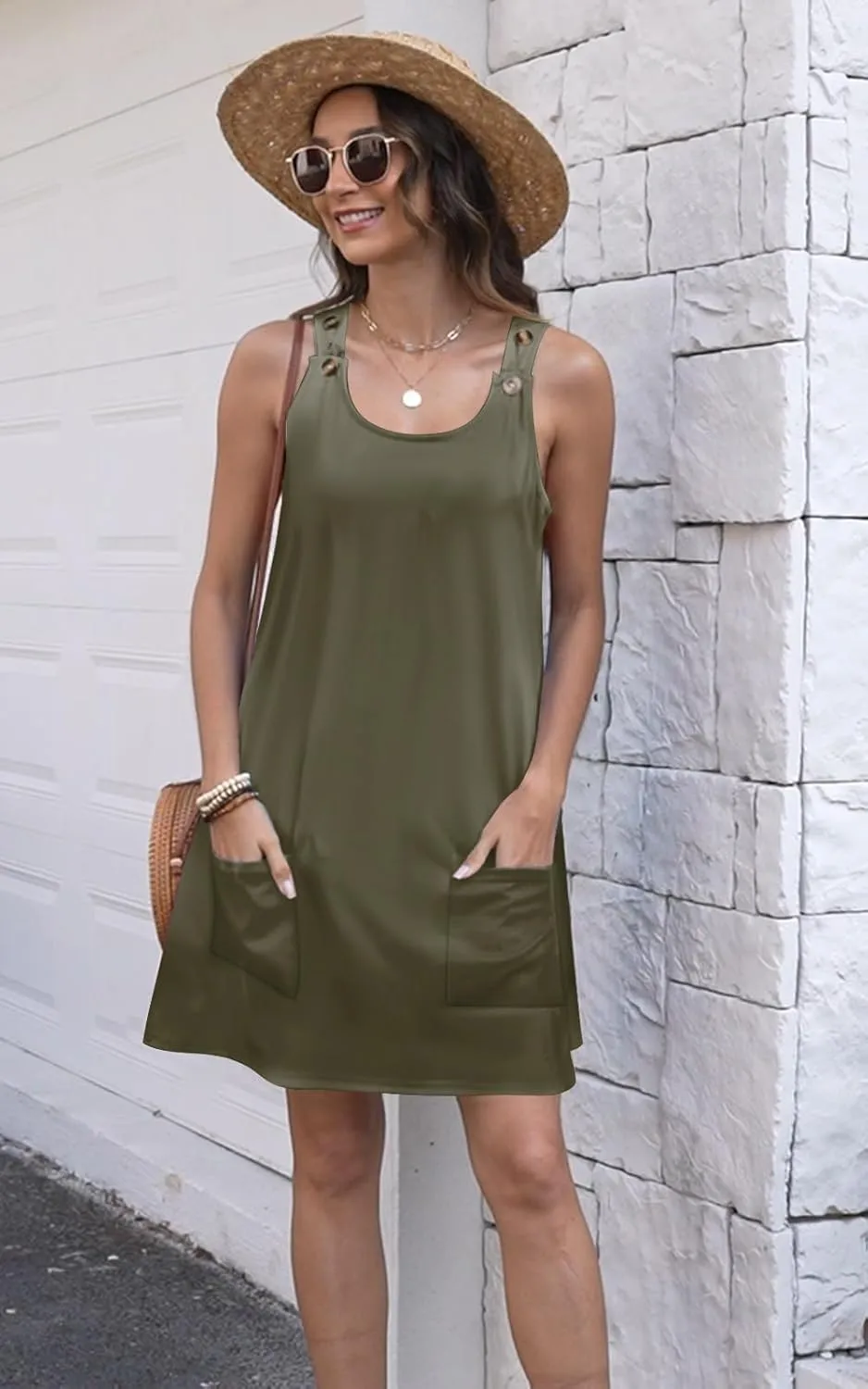 ETCYY NEW Womens Sleeveless Summer Dresses 2025 Cusual U Neck Sundresses Striped Printed Short Dress with Pocket