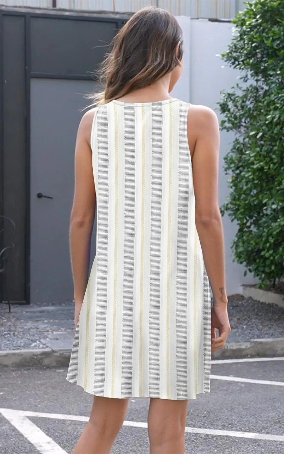 ETCYY NEW Womens Sleeveless Summer Dresses 2025 Cusual U Neck Sundresses Striped Printed Short Dress with Pocket