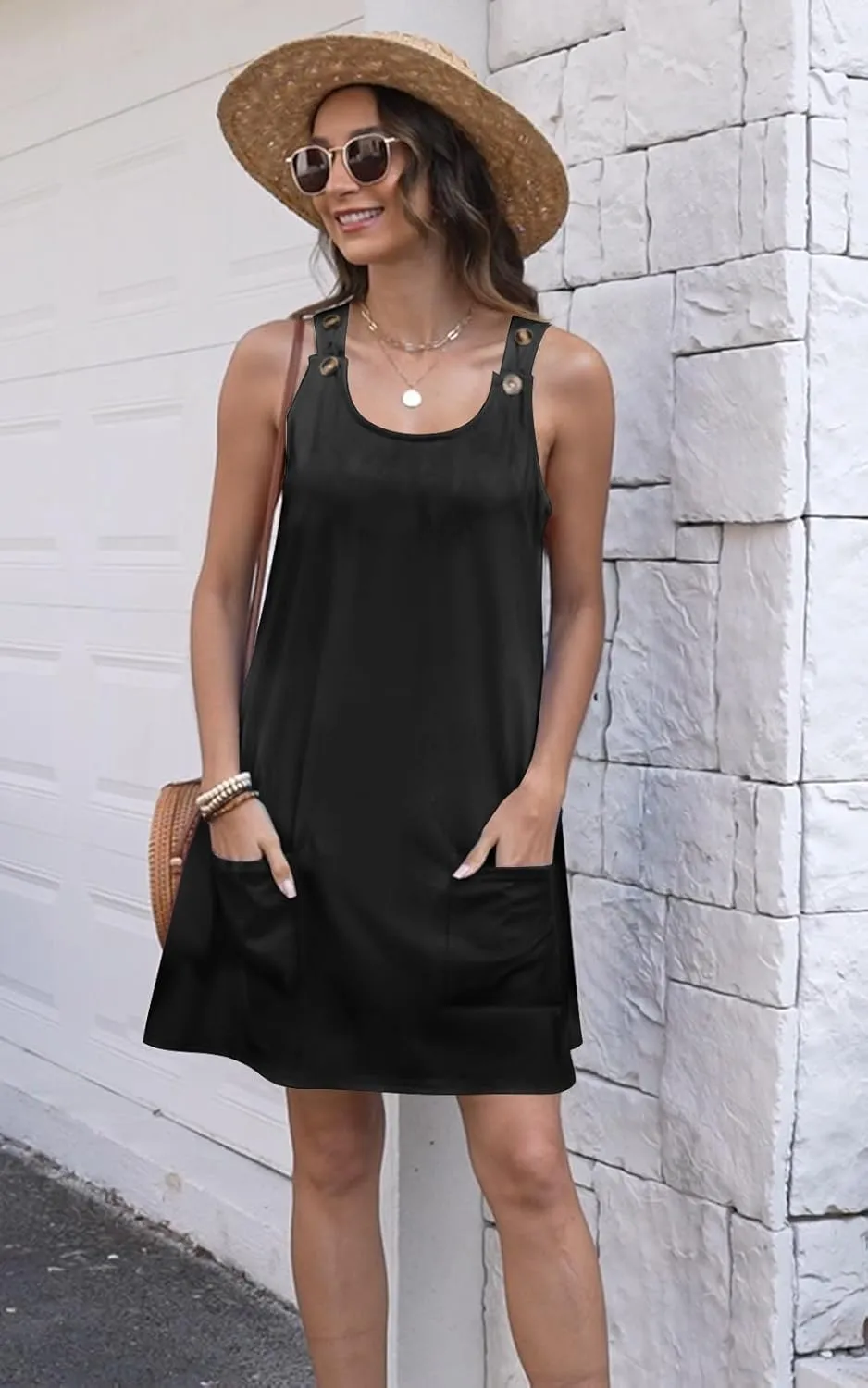 ETCYY NEW Womens Sleeveless Summer Dresses 2025 Cusual U Neck Sundresses Striped Printed Short Dress with Pocket