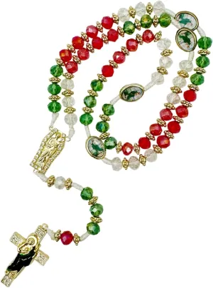 Exquisite Rosary Saint Jude Cross Pendant Mexican Necklace - Braided Cord Green Crystal beads Chain, Charm Accessories for Men and Women, Catholic St Jude Elegant Religious Jewelry Gift Idea
