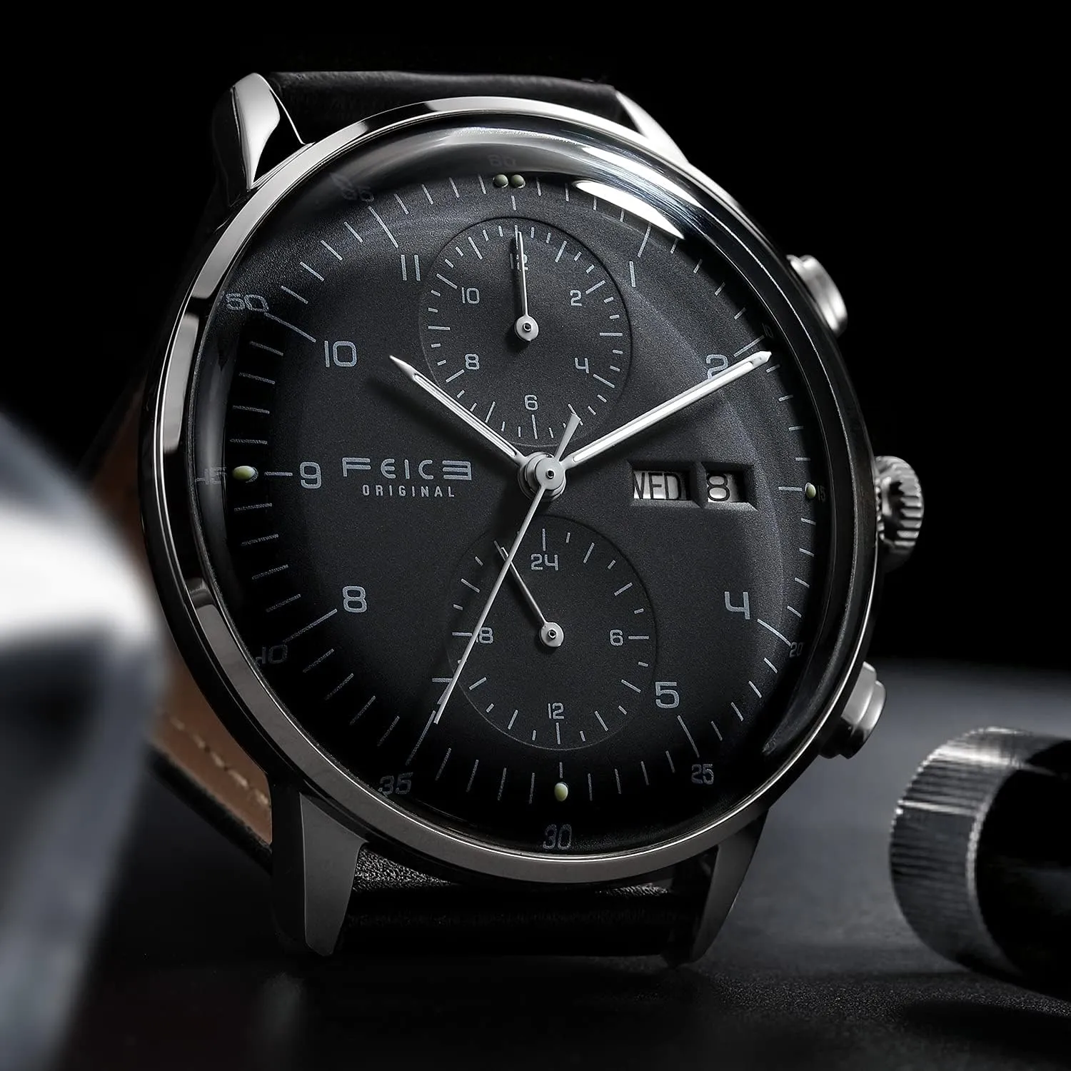 FEICE Mens Watches Bauhaus Automatic Watch Stainless Steel Mechanical Watch Wristwatch Casual Dress Watches for Men with Leather Bands Date -FM121