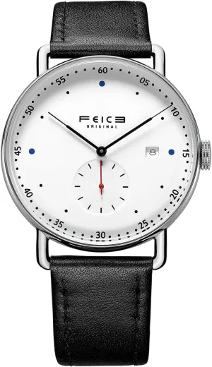FEICE New Men's Automatic Watch Unisex Classic Minimalistic Mechanical Watch Curved Mirror Waterproof Casual Dress Watches with Leather Bands -FM506