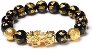 FengShui Bracelet for Men Women Wealth Good Luck Pixiu Bracelet Black Obsidian Buddha Bead Bracelet Elastic Buddha Dragon Mantra Bracelet Prosperity Protection Jewelry