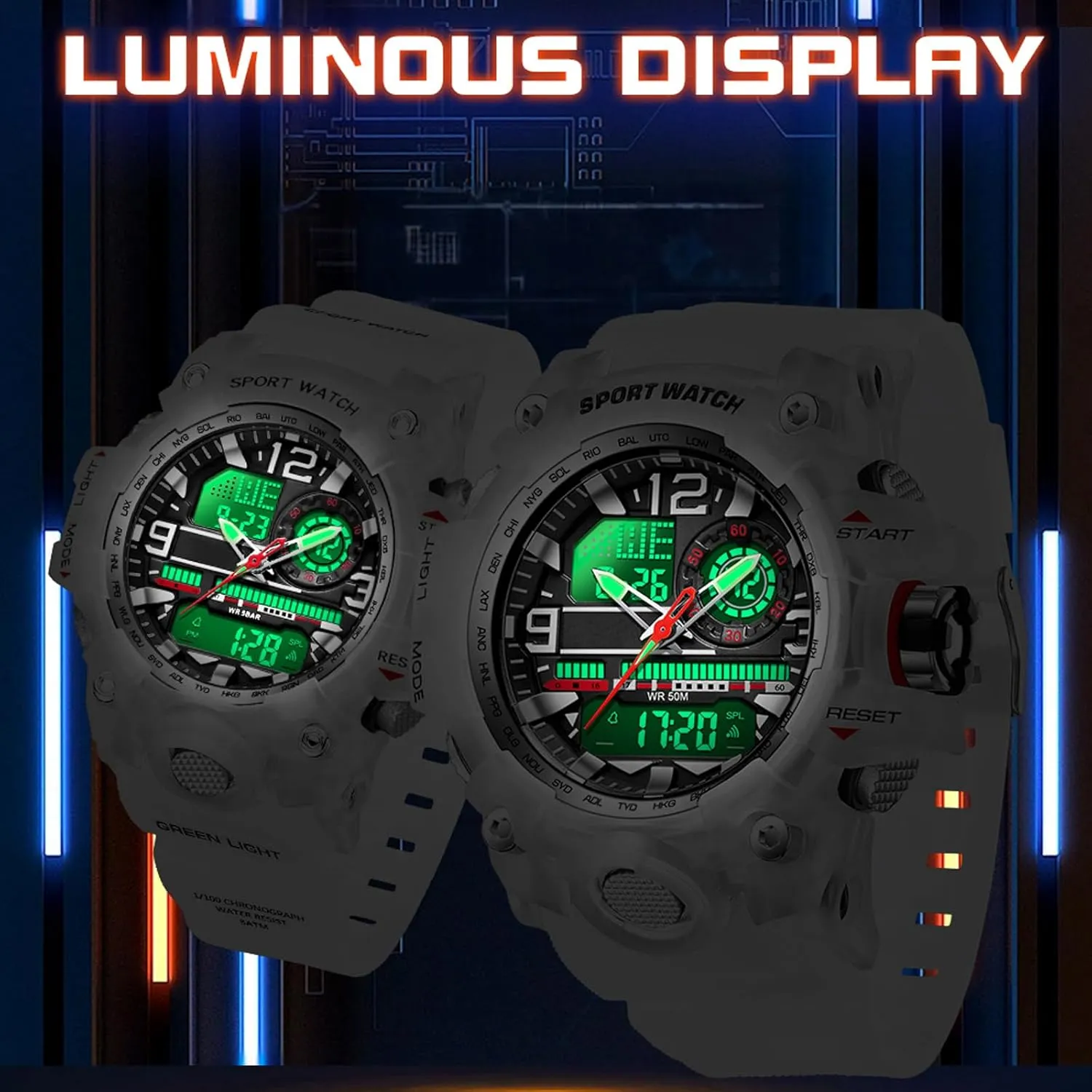 findtime Women's Sport Watch Digital Waterproof Watches Military Watches Analog Outdoor Wrist Watch LED Luminous Alarm Stopwatch Dual Time Wristwatch
