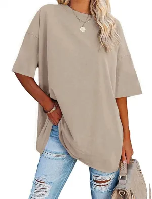 Fisoew Women's Oversized T Shirts Tees Half Sleeve Crew Neck Cotton Tunic Tops