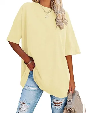 Fisoew Women's Oversized T Shirts Tees Half Sleeve Crew Neck Cotton Tunic Tops