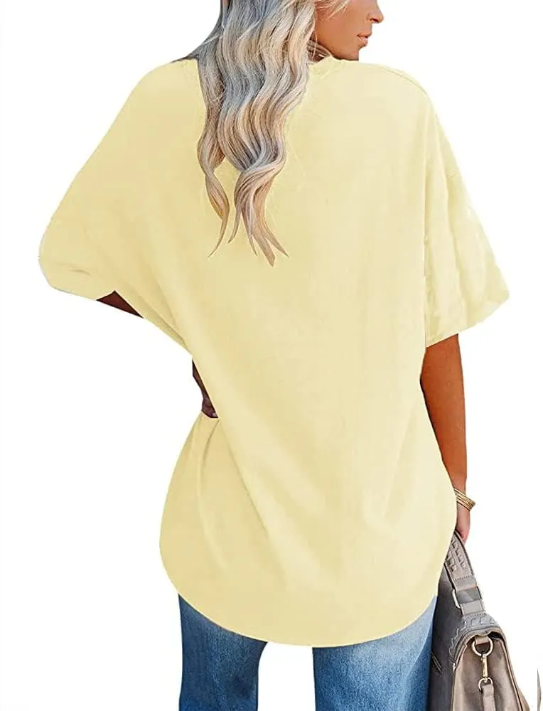 Fisoew Women's Oversized T Shirts Tees Half Sleeve Crew Neck Cotton Tunic Tops
