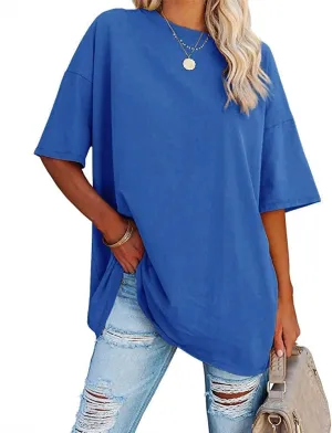 Fisoew Women's Oversized T Shirts Tees Half Sleeve Crew Neck Cotton Tunic Tops