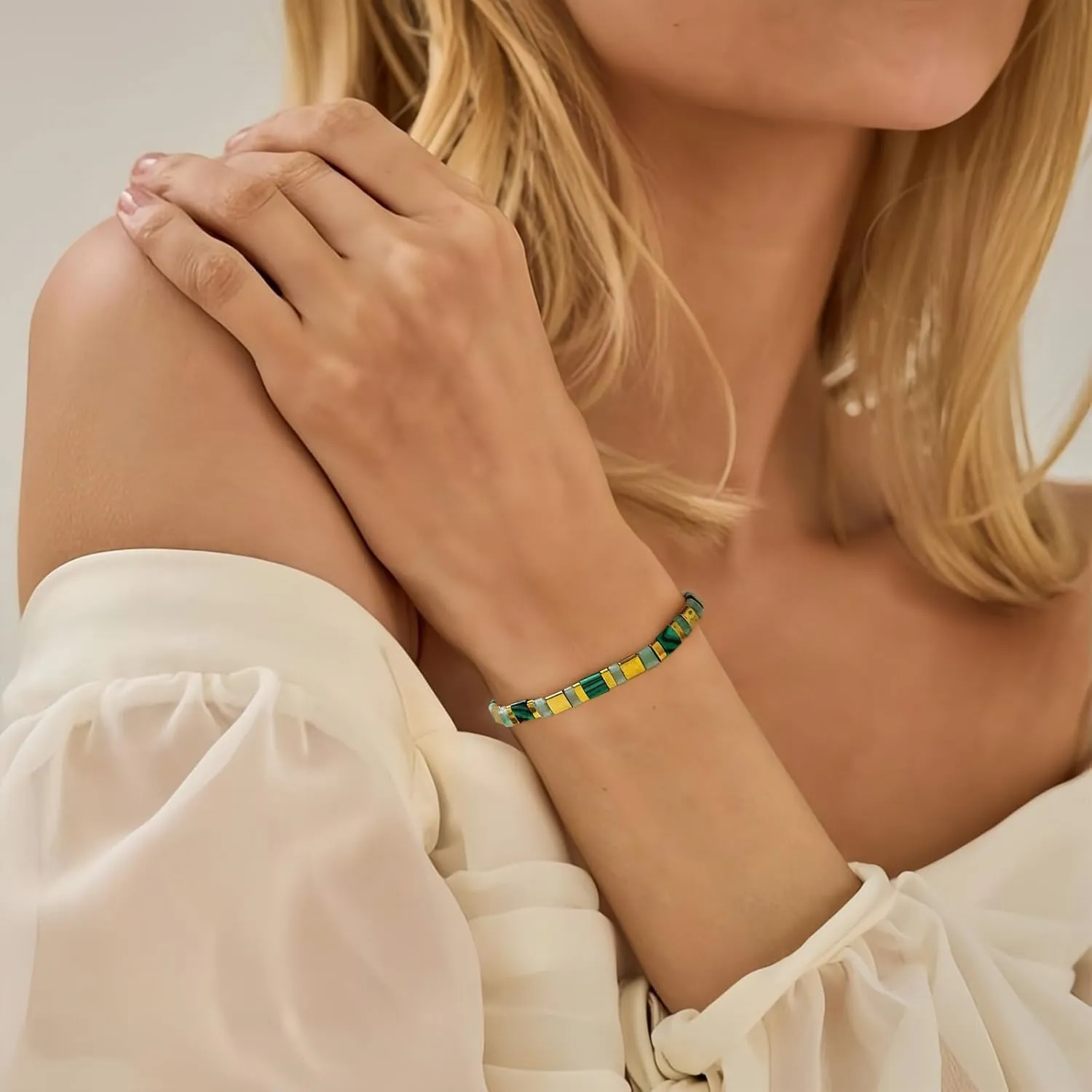 Flat Beaded Bangle Bracelets for Women Boho Colorful Beads Stack Bracelet Adjustable Slider Bracelet Fashion Friendship Bracelet Jewelry
