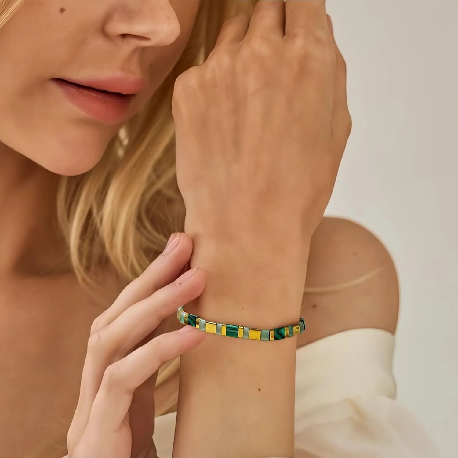 Flat Beaded Bangle Bracelets for Women Boho Colorful Beads Stack Bracelet Adjustable Slider Bracelet Fashion Friendship Bracelet Jewelry