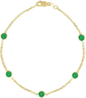 Floreo 14k Yellow Gold 4mm Round Birthstone Cable Bracelet or Anklet