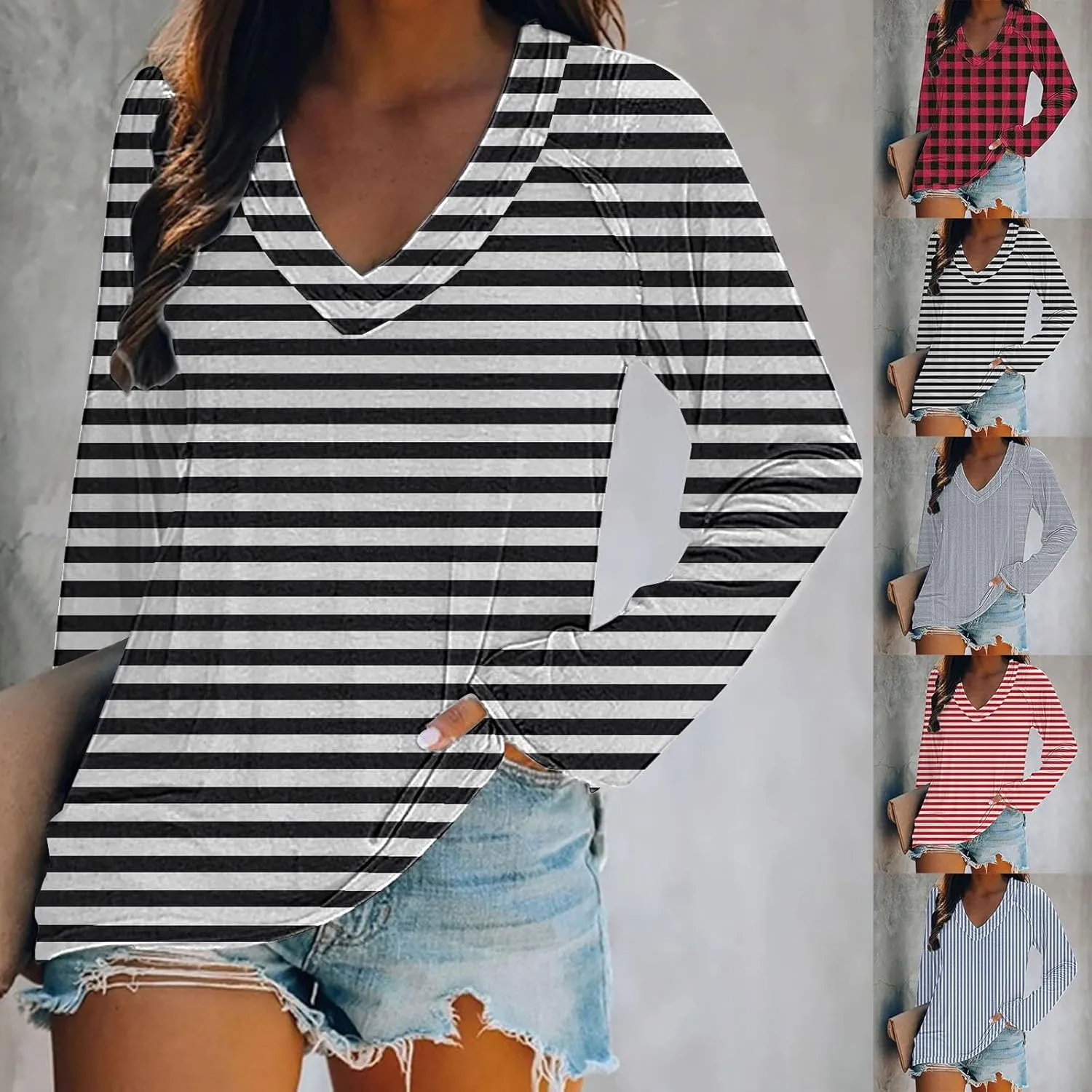 Flowers Graphic Long Sleeve V Neck Tees Shirts for Women Casual Loose Fitted Tshirts Boho Wildflower Trendy Tops