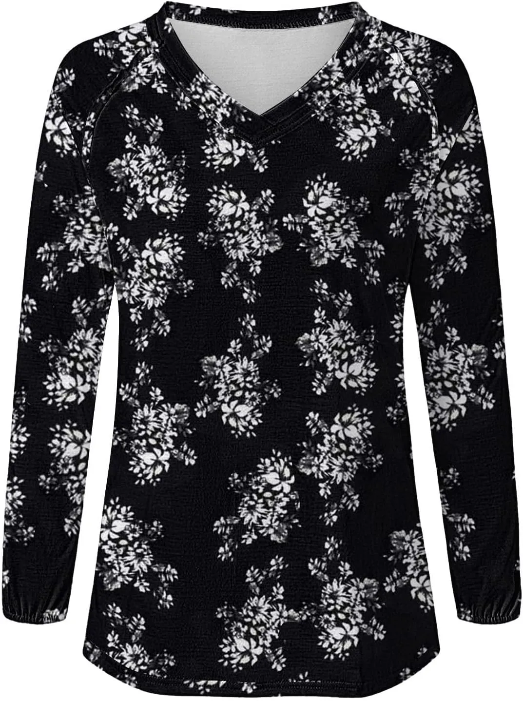 Flowers Graphic Long Sleeve V Neck Tees Shirts for Women Casual Loose Fitted Tshirts Boho Wildflower Trendy Tops