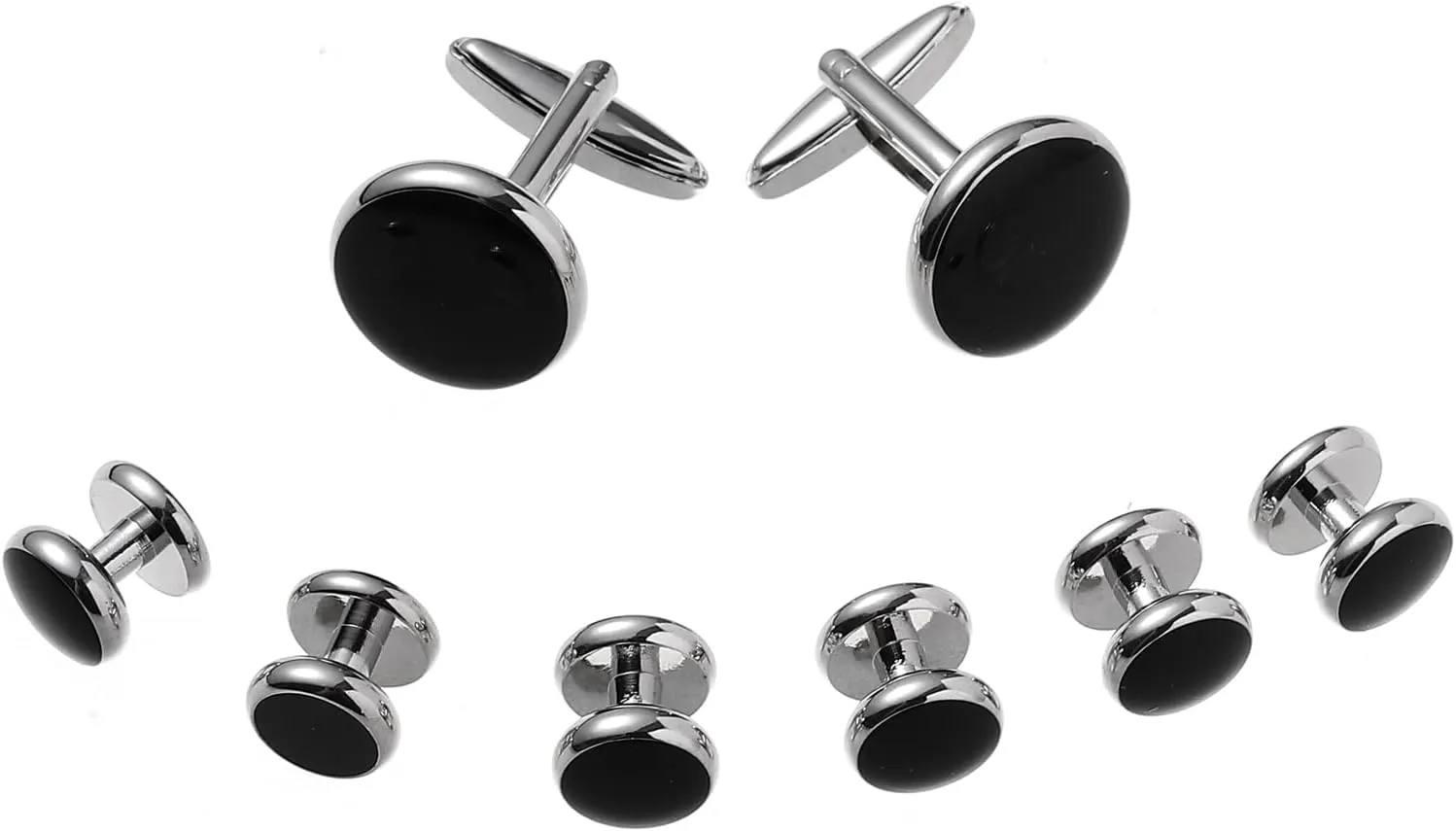 FM FM42 Mens Black Enameled Round Cufflinks Set for Clothing Shirts, Pack of 8