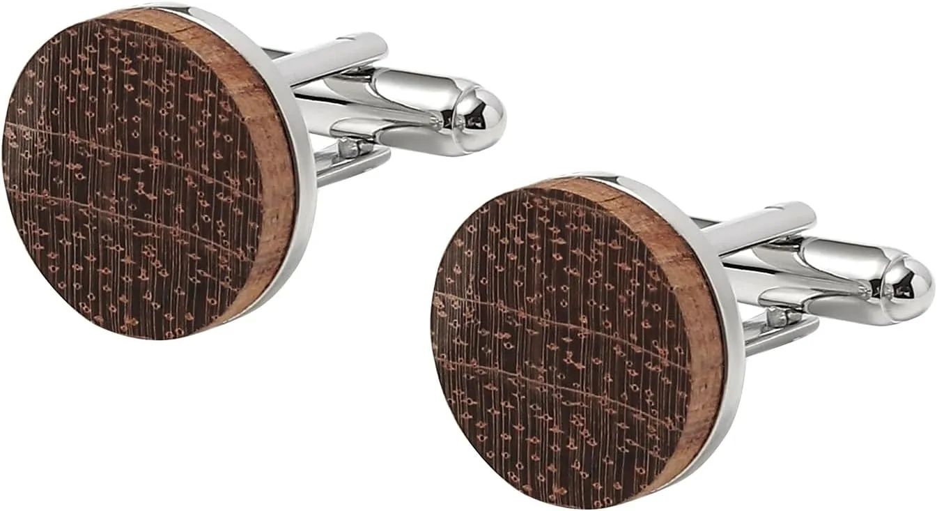 FM FM42 Mens Solid Wood Copper Round Cufflinks for Clothing Shirts, Pack of 2