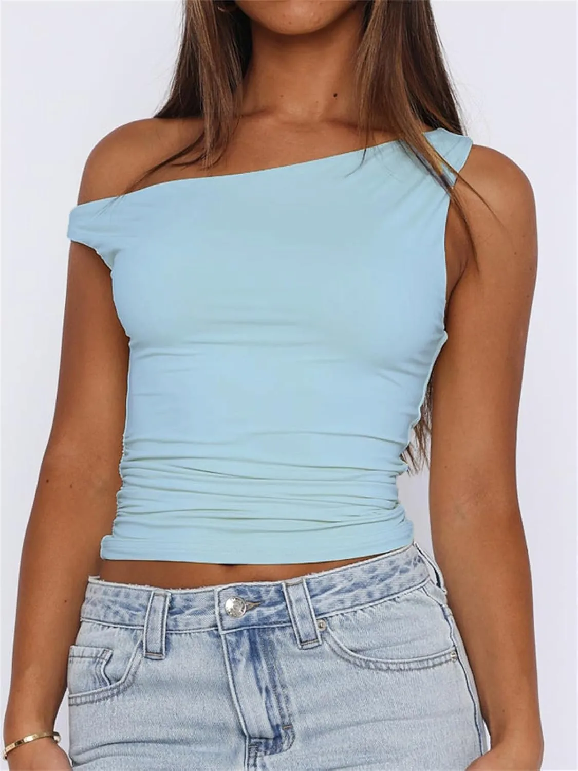 ForeFair Womens Off Shoulder Tops Sleeveless Going Out Crop Tank Tops Slim Fitted Shirts Summer Outfits Y2K Cute Tops