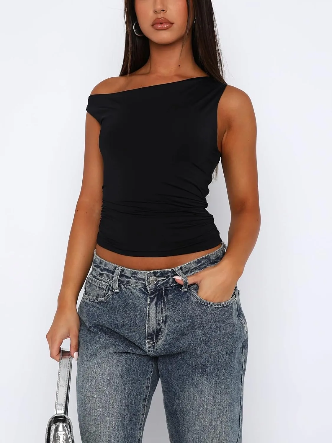 ForeFair Womens Off Shoulder Tops Sleeveless Going Out Crop Tank Tops Slim Fitted Shirts Summer Outfits Y2K Cute Tops
