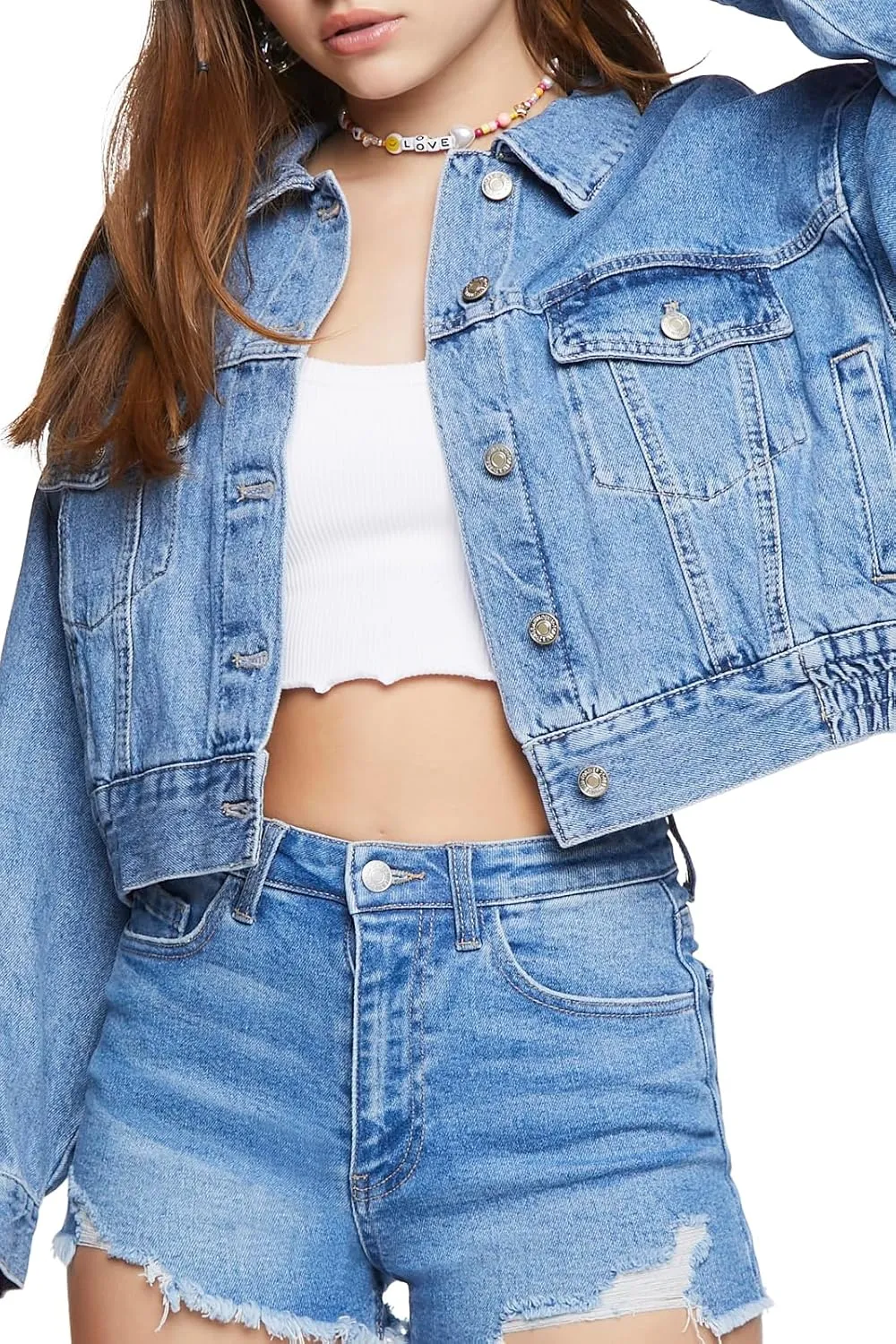 Forever 21 Women's Cropped Denim Trucker Jacket