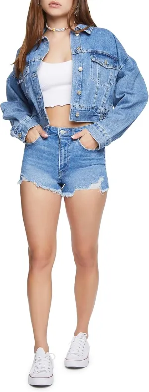 Forever 21 Women's Cropped Denim Trucker Jacket