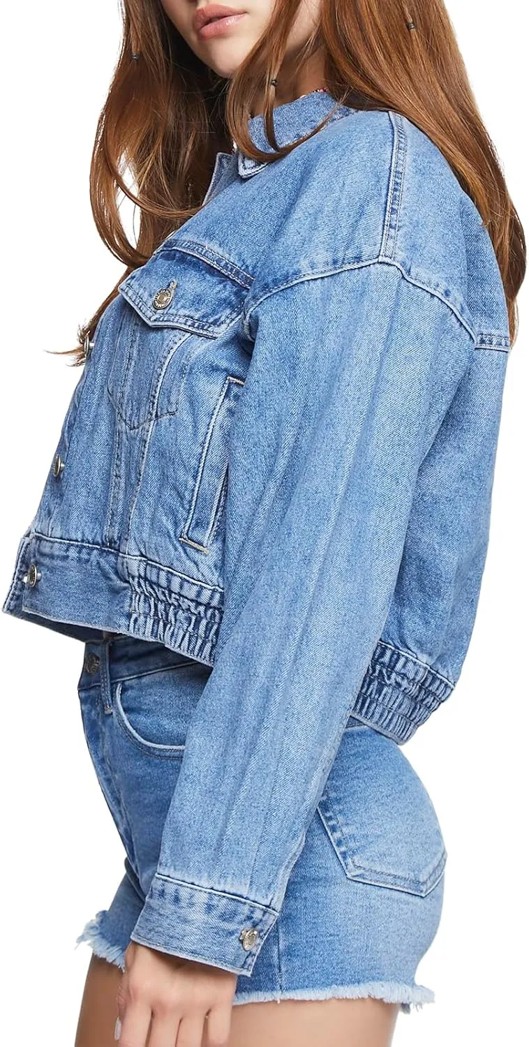 Forever 21 Women's Cropped Denim Trucker Jacket