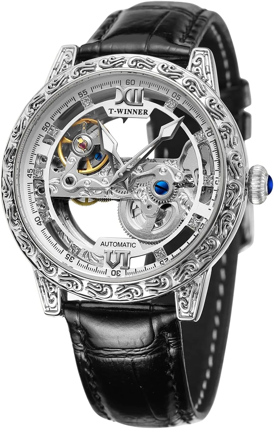 FORSINING Men's Luxury Watch Transparent Hollow Movement Unique Carve Automatic Watch with Leather Strap