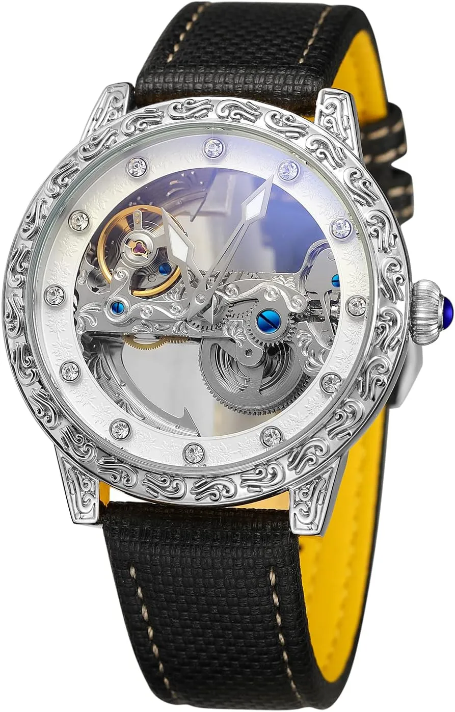 FORSINING Men's Skeleton Self Wind Luxury Analog Tourbillon Mechanical Wrist Watch
