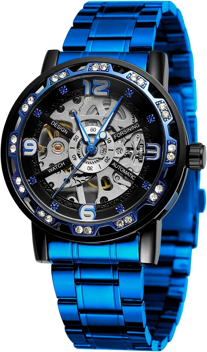 FORSINING New Men's Mechanical Stainless Steel Manual Wind Luxury Skeleton Wrist Watch