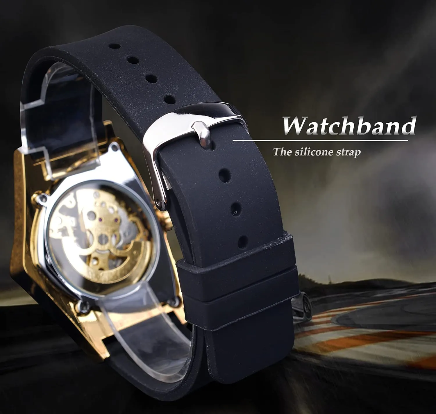 FORSINING Skeleton Watches for Men, Automatic Mechanical Watch with Triangle Dial, Luminous Self Winding Watches Stainless Steel Bracelet or Soft Silicone Strap