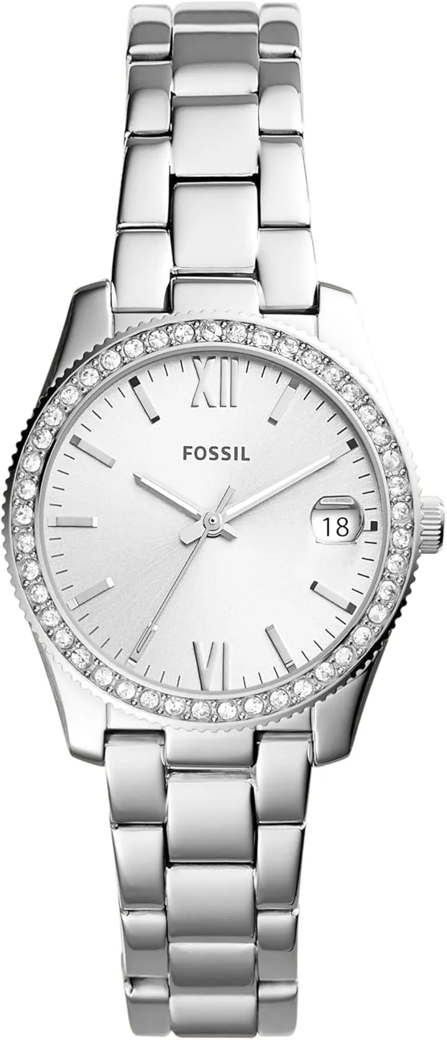Fossil Women's Scarlette Mini Quartz Stainless Steel Three-Hand Watch, Color: Silver Glitz (Model: ES4317)