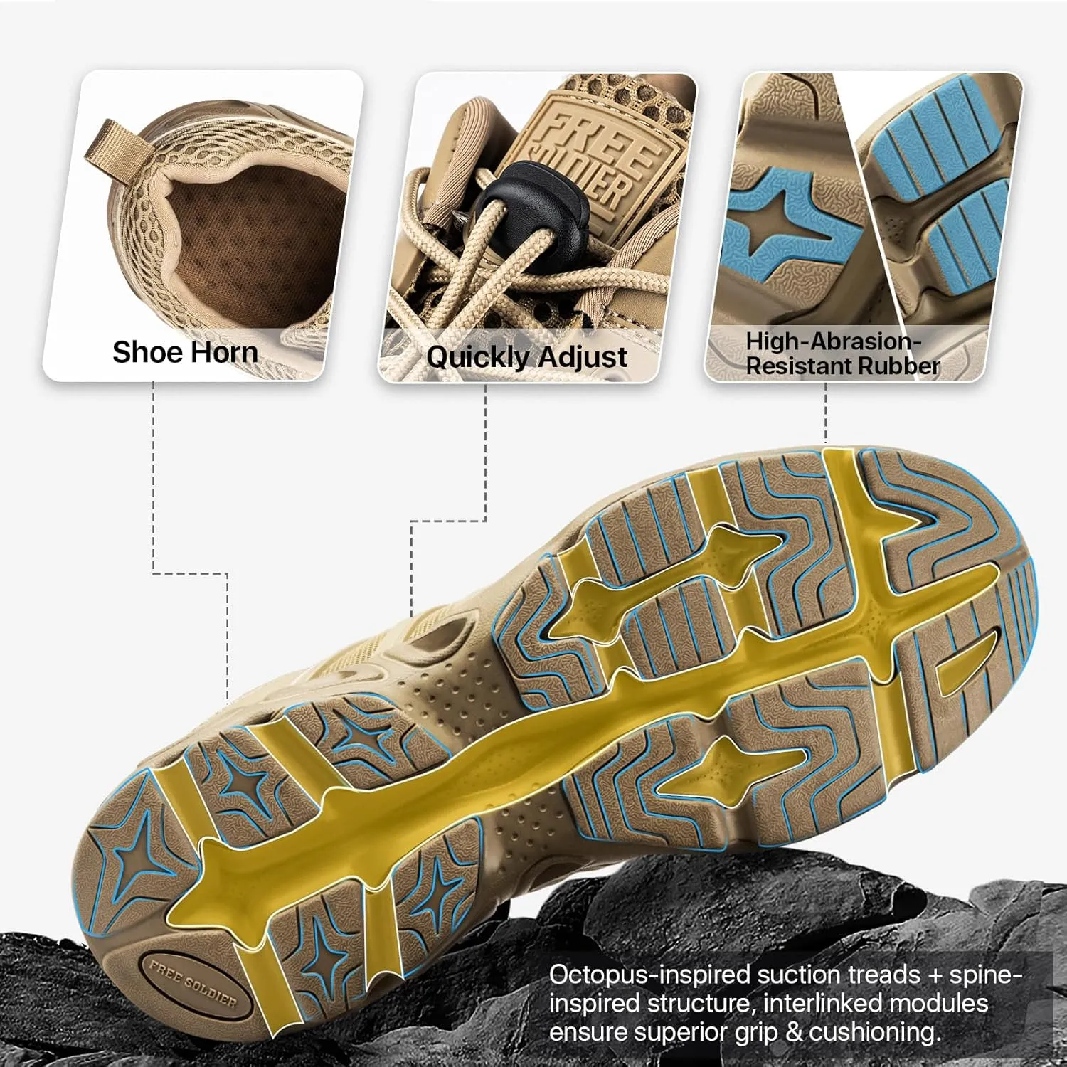FREE SOLDIER Mens Hiking Shoes Summer Quick Dry Work Shoes for Water Trekking Tactical Boots Ventilated Ultra Light