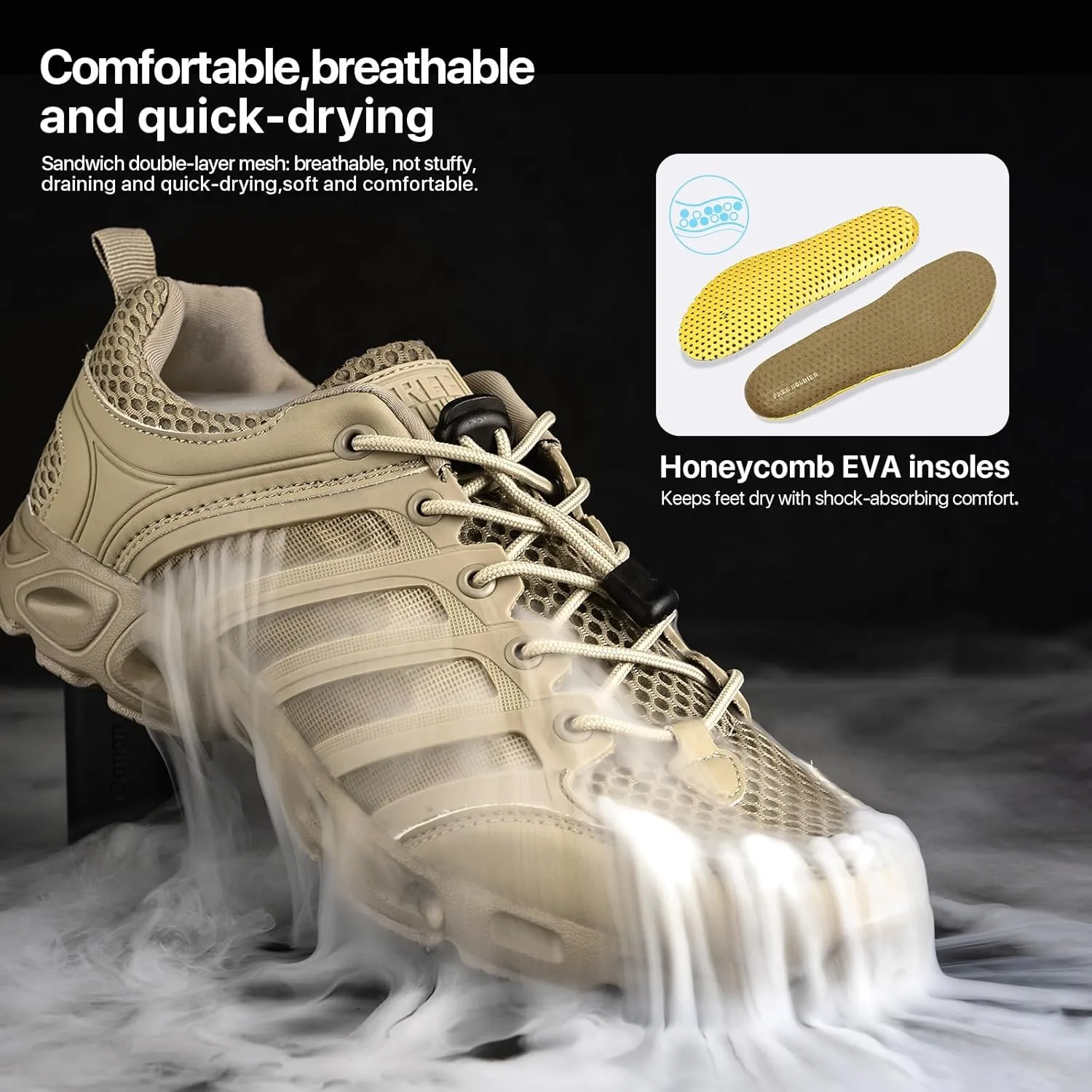 FREE SOLDIER Mens Hiking Shoes Summer Quick Dry Work Shoes for Water Trekking Tactical Boots Ventilated Ultra Light