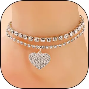 FUTIMELY 14K Gold Heart Rhinestone Layerd Anklets for Women Teen Girls,2Pcs Bohemia Foot Chain Crystal Love Pendant Anklets Party Prom Chunky Jewelry Gifts