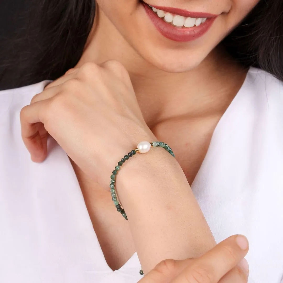 Gempires Blue Lapis Lazuli Beaded Bracelet with Freshwater Pearl Handmade Jewelry September Birthstone Gifts Hypoallergenic 7.5 Inch Gold Plated Everyday Wear Gemstone Bracelets