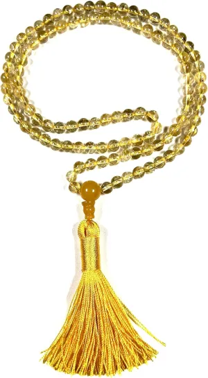 Gemstone Mala Beads Necklace Bead Sizes 6,8,10mm Mala Bracelet, Buddha Necklace, Blessed & Energized Handmade 108 1 Prayer Beads, Comes w/Velvet Pouch (Citrine, 6 mm)
