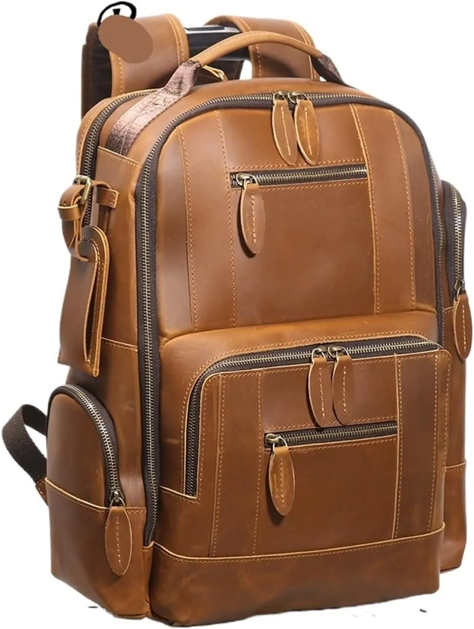 Genuine Leather Large Capacity Multifunctional Crazy Horse Leather Backpack Travel Business Laptop Bag(Brown)