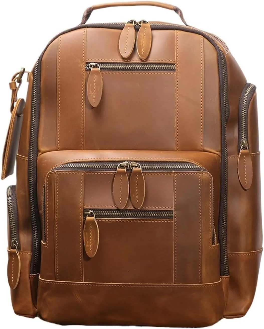 Genuine Leather Large Capacity Multifunctional Crazy Horse Leather Backpack Travel Business Laptop Bag(Brown)