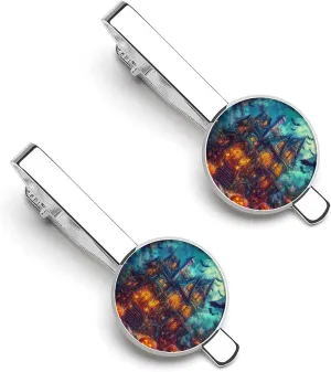 Ghost Castles Pumpkin Bats Moon Tie Clip Classic Necktie Bar Pinch Clothing Accessories for Wedding Party Business